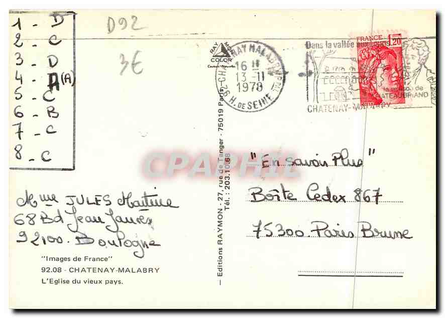 CPM Images de France Chatenay Malabry L'Eglise du Vieux pays — Rückseite