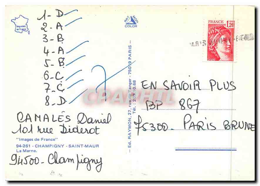 CPM Images de France Champigny Saint Maur Le Marne — Back