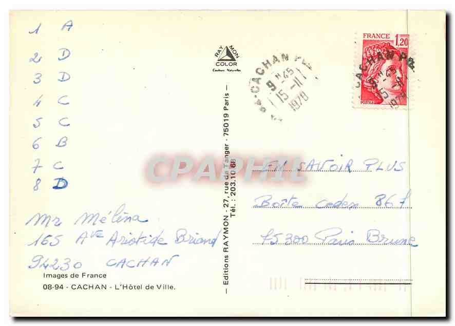CPM Images de France Cachan l'Hotel de Ville — Back