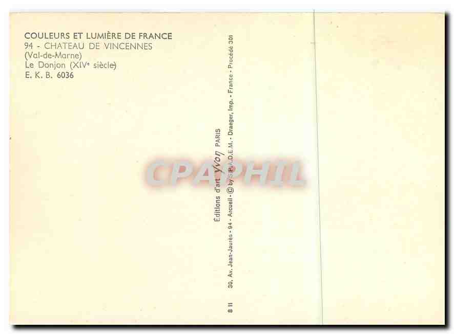 CPM Couleurs er Lumiere de France chateau de Vincennes (Val de Marne) Le Donjon(XIVe s) — Verso