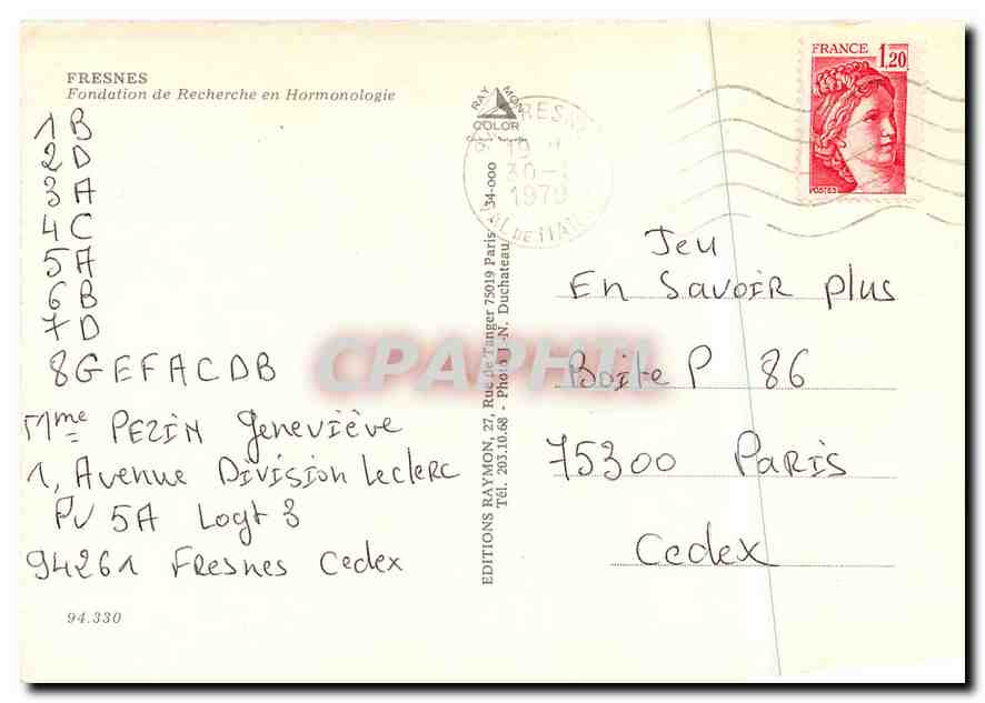 CPM Fresnes Fondation de recherche en Hormologie — Rückseite
