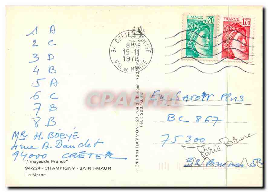 CPM Images de France Champigny Saint Maur la Marne — Rückseite
