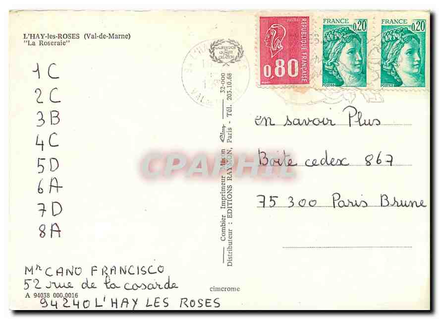 CPM L'Hay les Roses (Val de Marne) La Roseraie — Verso