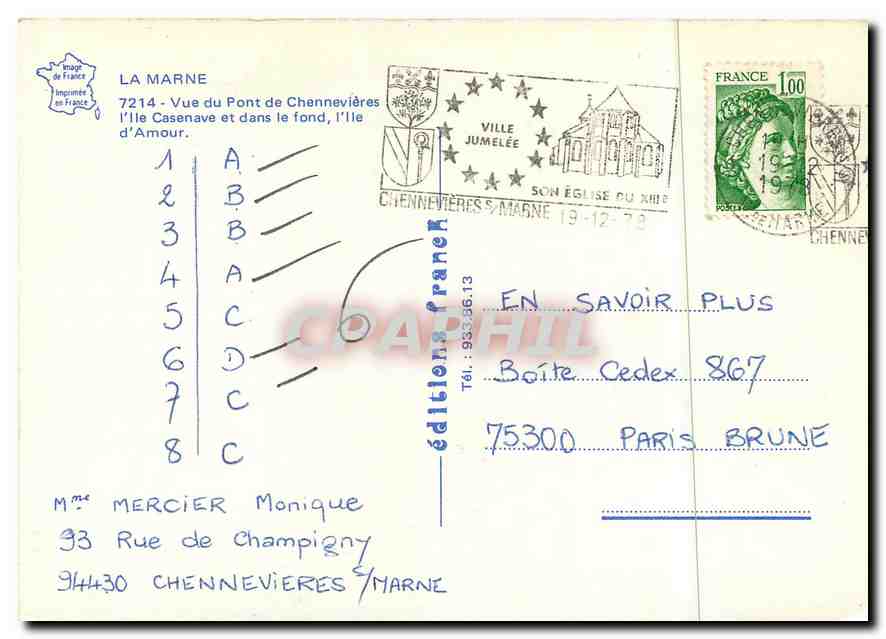CPM La Marne Vue du Pont de Chenneviere l'ile Casenave et dans le fond l'ile d'Amour — Rückseite