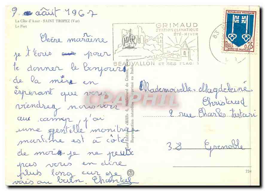 CPM Saint Tropez (Var) La Cote d'Azur Le Port — Rückseite