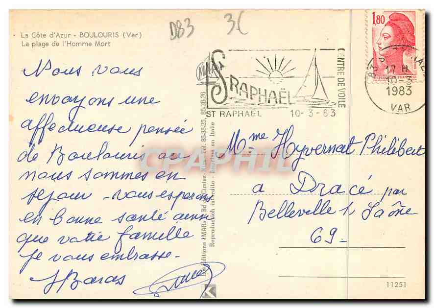 CPM Boulouris (Var) La Plage de l'Homme Mort — Rückseite
