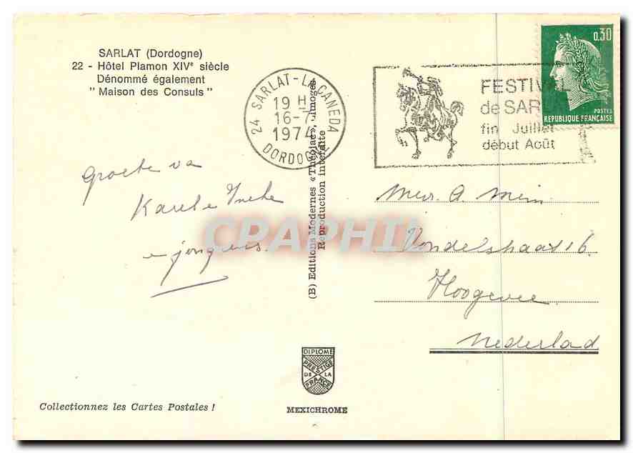 CPM Sarlat (Dordogne Hotel Plamon XIVe s — Back