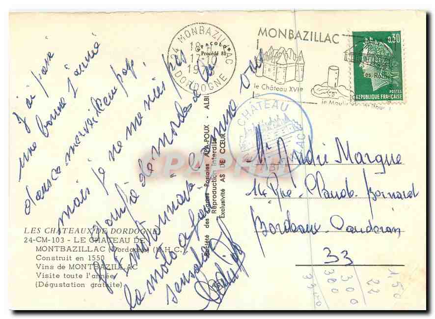 CPM Les Chateau de la Dordogne Le Chateau de Montbazillac — Back