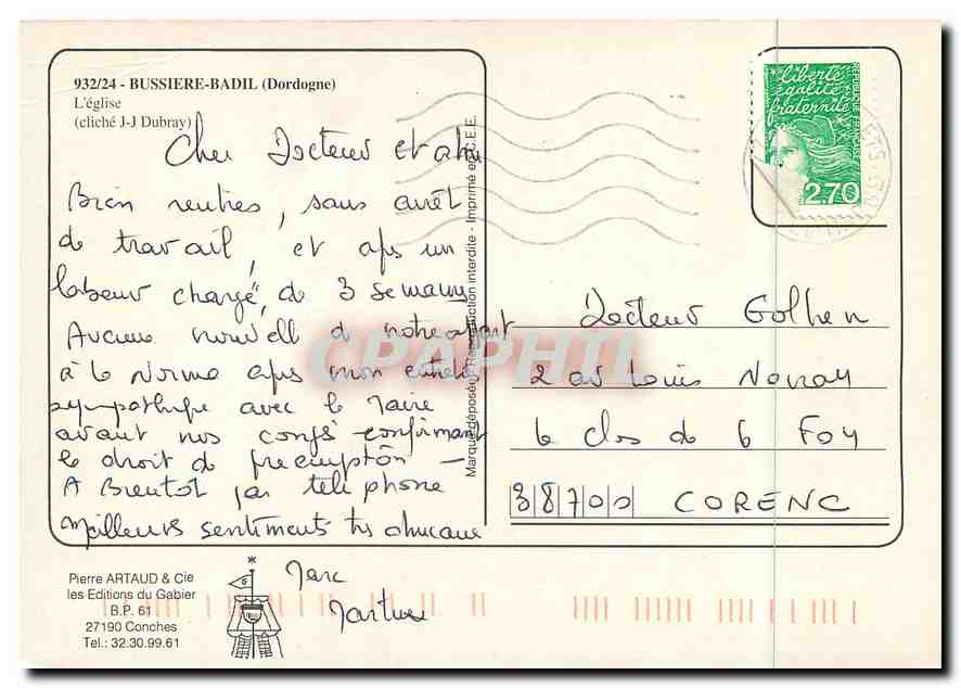 CPM Bussiere Badil (Dordogne) L'eglise — Rückseite