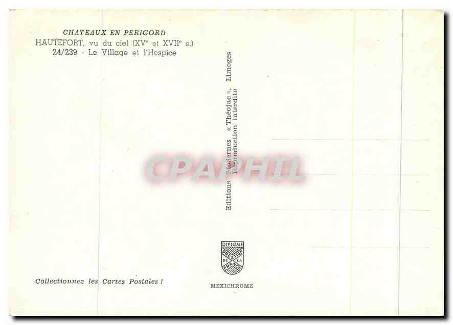CPM Chateau en Perigord Hautefort vu du ciel (XVe et XVIIe s) Le Village et l'Hospice — Rückseite