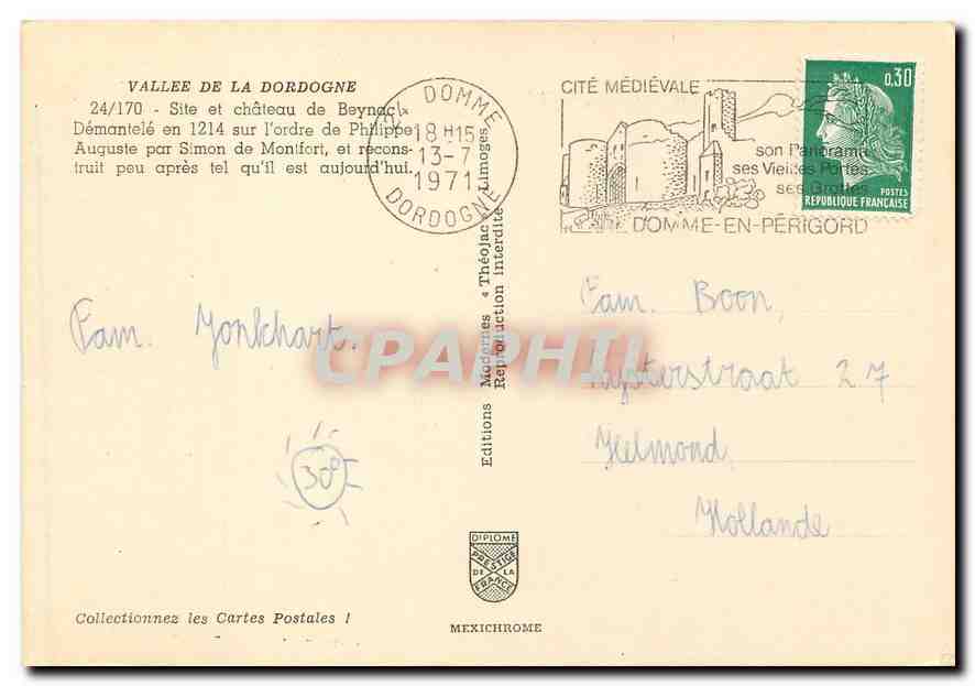 CPM Vallee de la Dordongne Site et chateau de Beynac — Rückseite
