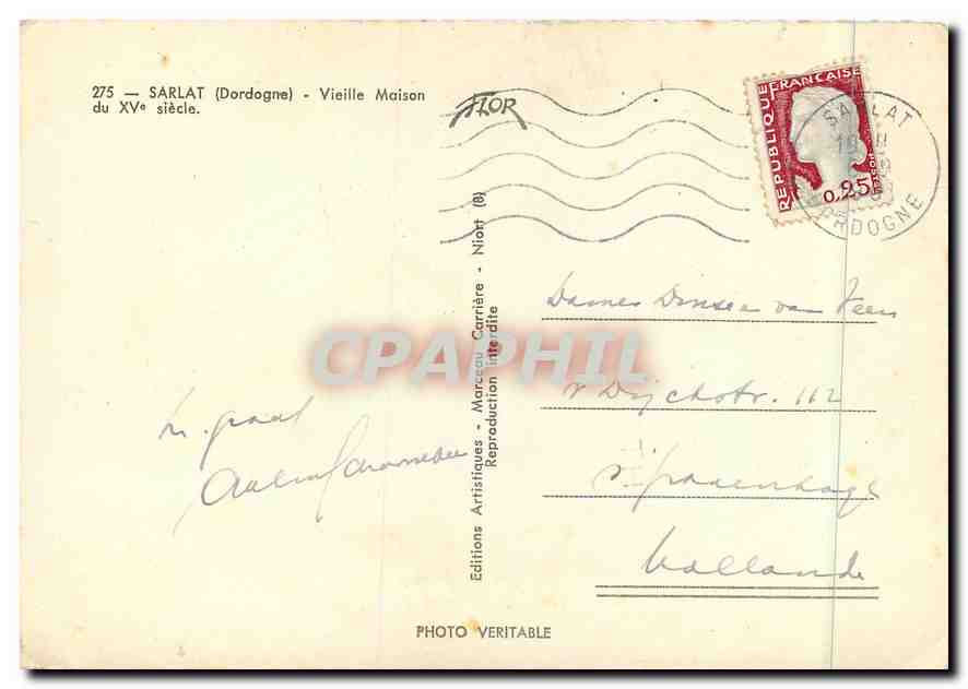 CPM Sarlat (Dordogne) Vieille Maison du XVe s — Rückseite