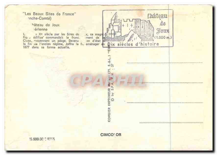 CPM Les Beaux sites de France(Franche Comte) Chateau de Joux — Rückseite