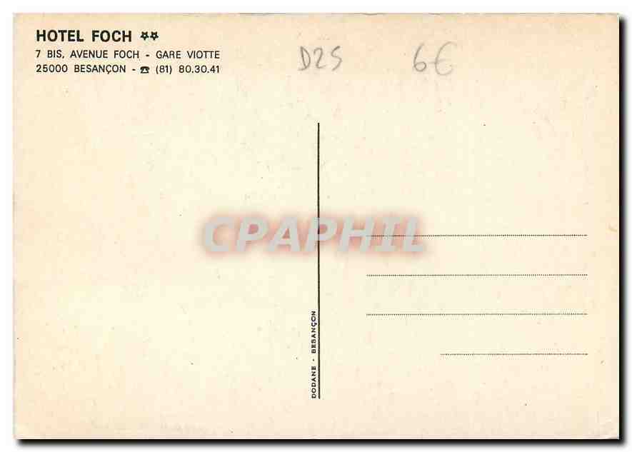 CPM Besancon Hotel Foch Avenue Foch Gare Viotte — Rückseite