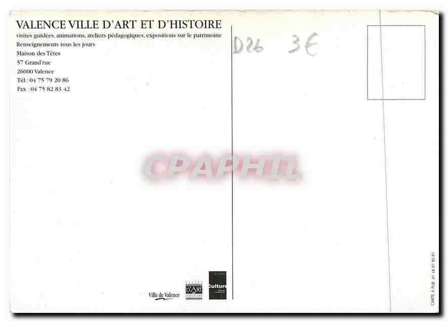 CPM Valence ville d'Art et d'Histoire visites decouvertes — Rückseite