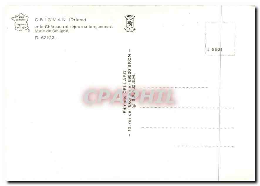 CPM Grignan (Drome) et le Chateau ou sejourna Longuement Mme de Sevigne — Rückseite