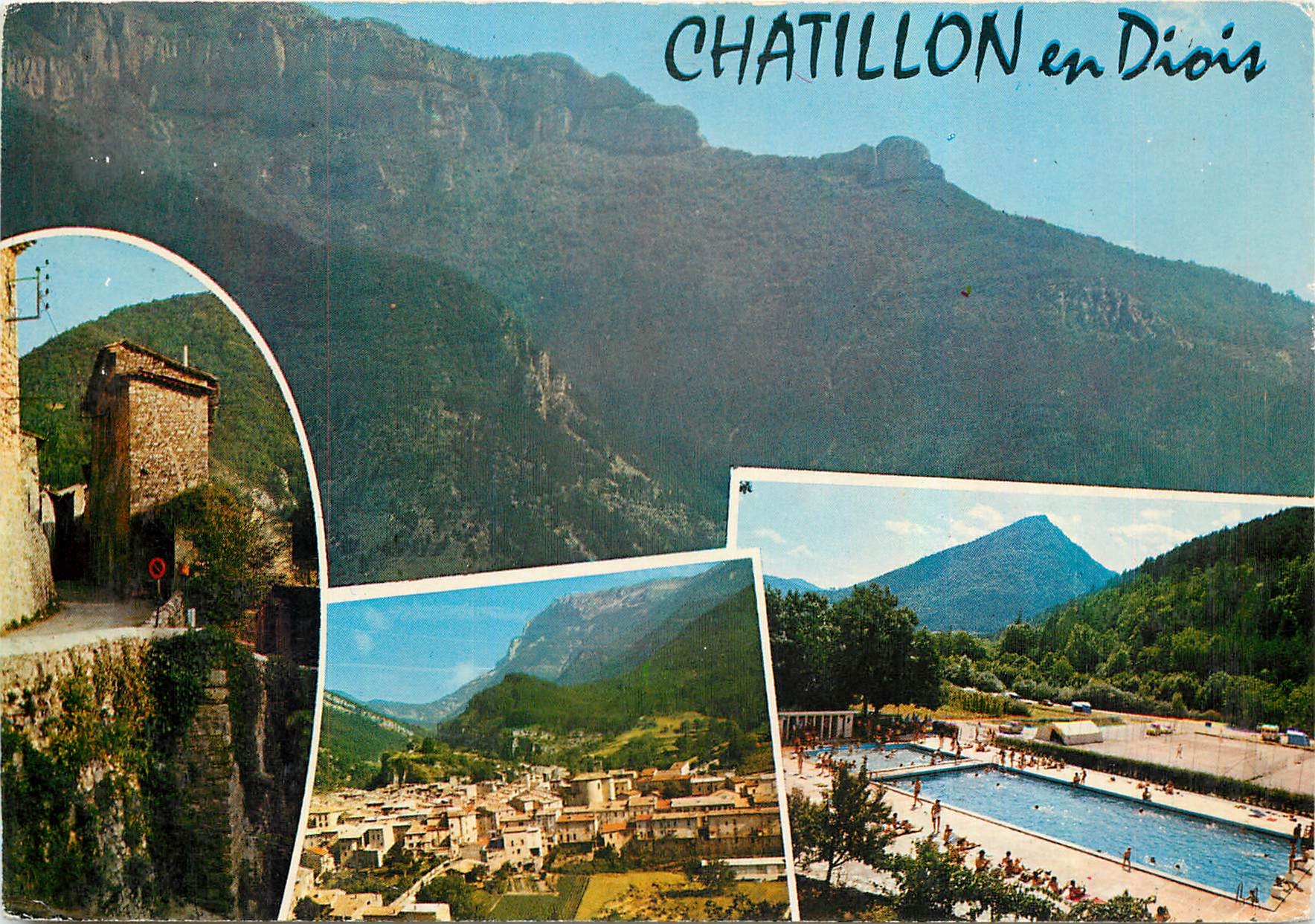 Chatillon en Diois — panoramic view and pool — Éditions J. Céleard