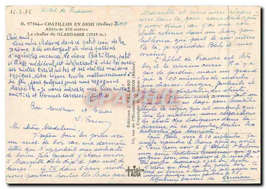 Chatillon en Diois — panoramic view and pool — Éditions J. Céleard — Back