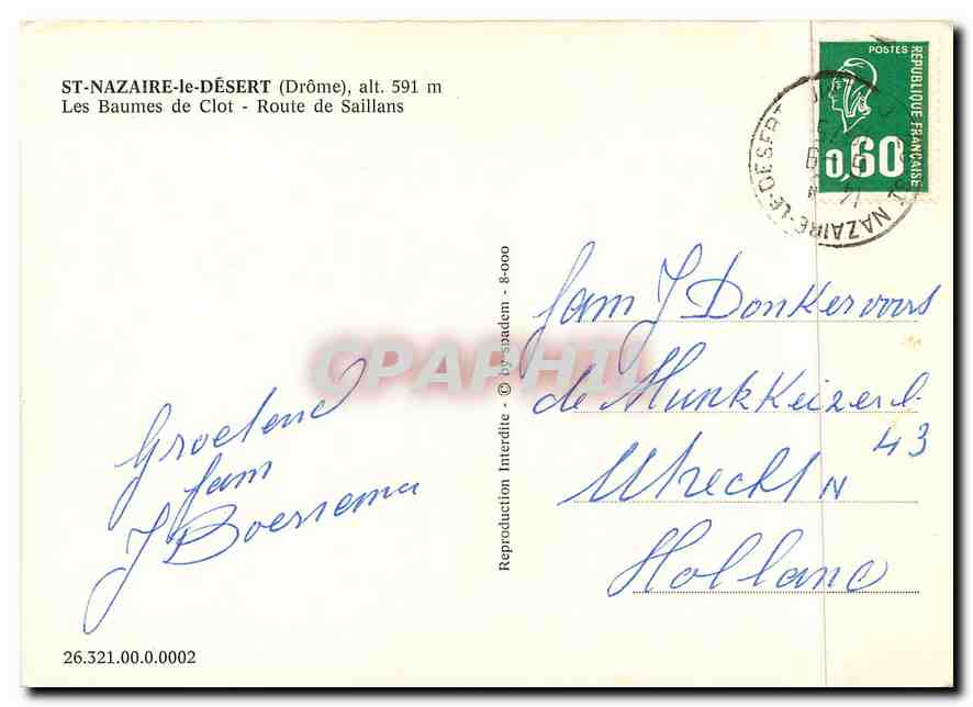 CPM St Nazaire le Desert (Drome) alt 591 m les Baumes de Clot de Saillans — Rückseite