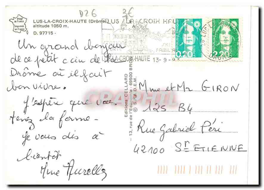 CPM Lus la Croix Haute (Drome) Alt 1050 m  — Rückseite