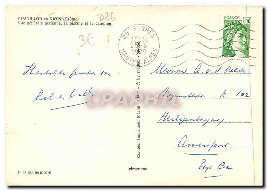 Chatillon-en-Diois (Drôme) — Vue générale aérienne, la piscine et le camping — Imprimeur Combier — Rückseite