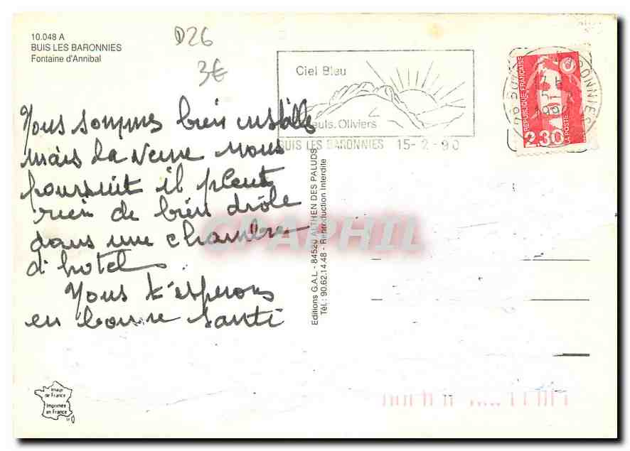 CPM Le Buis les Baronnies (Drome) Fontaine d'Annibal — Rückseite