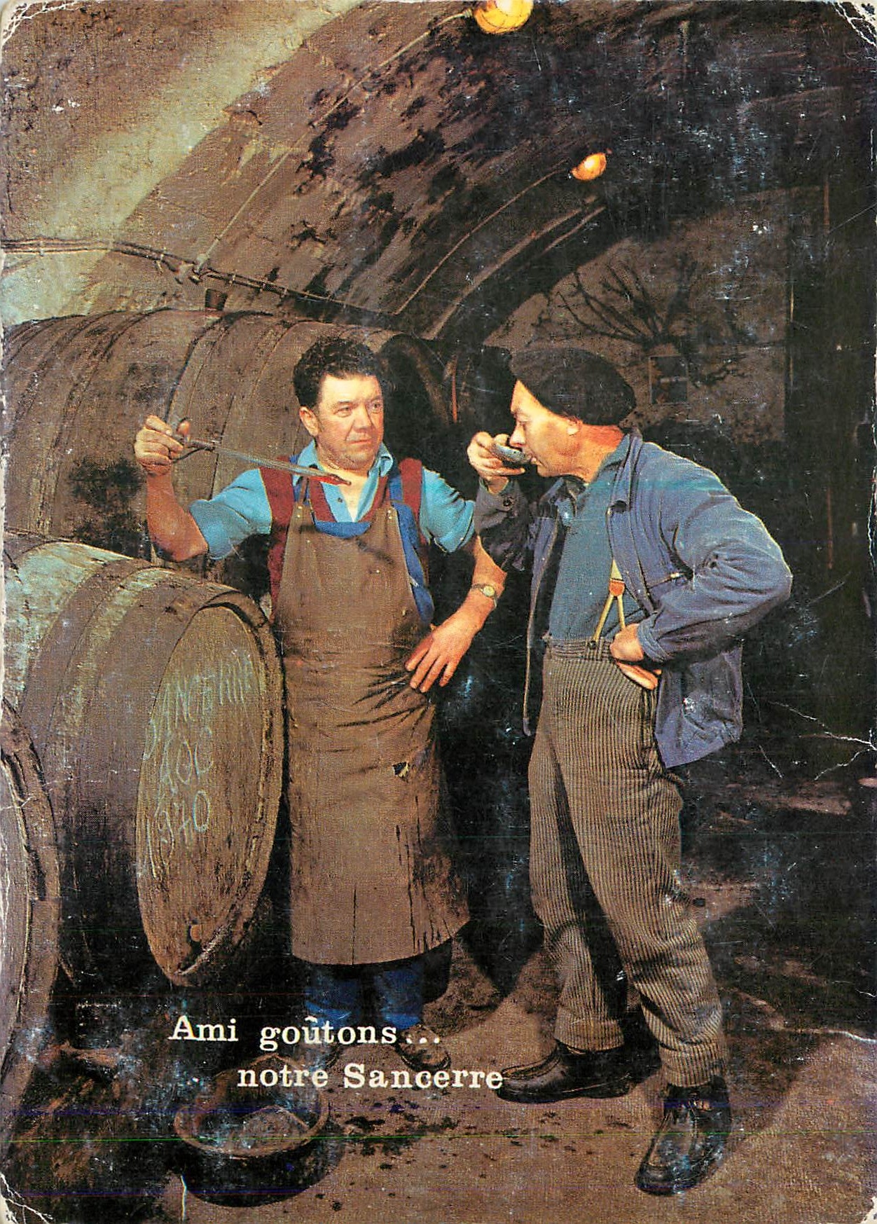 Deux ouvriers dégustant du vin dans une cave — Sancerre — éditeur les éditions nivernaises, n°13236