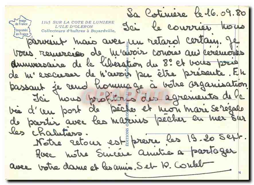 CPM Sur la cote de Lumiere l'Ile D'Ileron — Rückseite