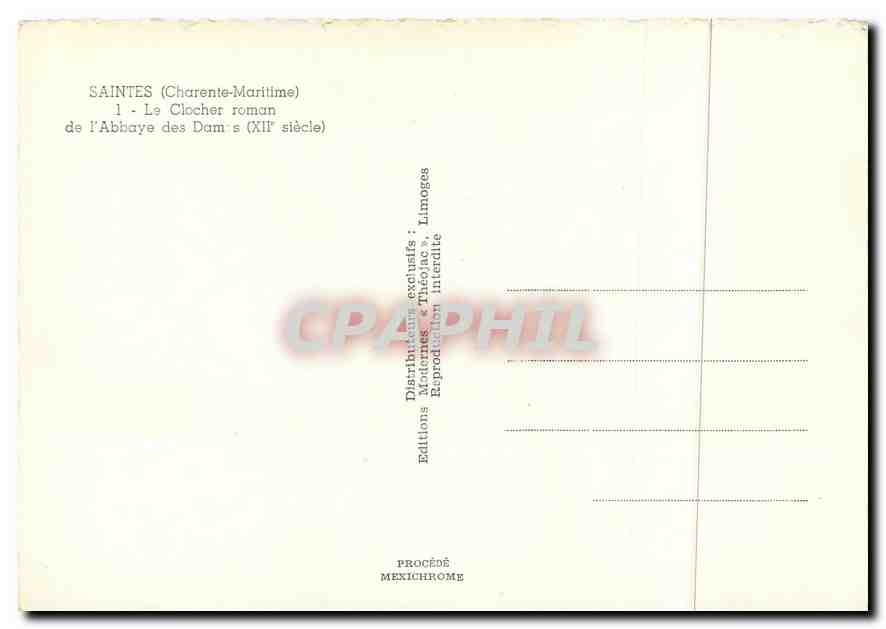 CPM Saintes (Ch Mme) Le Clocher roman de l'Abbaye des Dam s (XIIe s) — Back