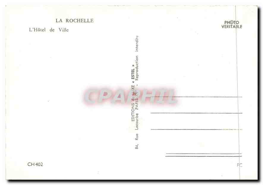 CPM La Rochelle L'Hotel de Ville — Verso