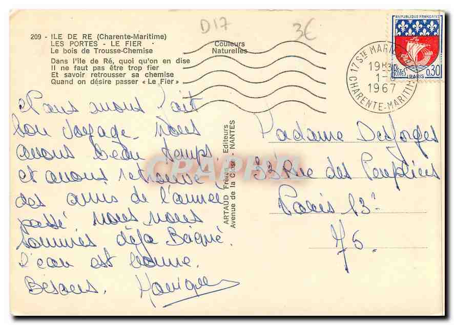 CPM Ile de Re (Ch Mme) Les Portes le Foer — Back