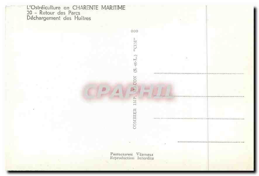 CPM L'Ostreiculture en (Ch Mme) Retour des Parcs Dechargement des Huitres — Back