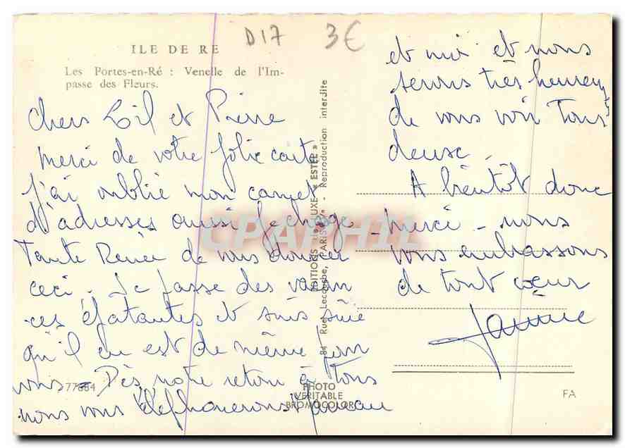 CPM Les Portes en Re venelle de l'Imapasse des Fleurs — Back