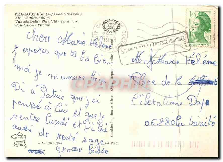 CPM Pra Loup Ete (Alpes deHte Prov) Alt 1600 2500 m vue generale Ski d'ete tir a l'arc — Verso