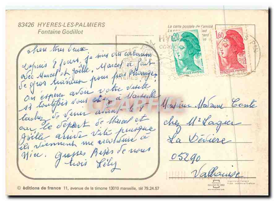 CPM Hyeres les Palmiers Fontaine Godillot — Verso