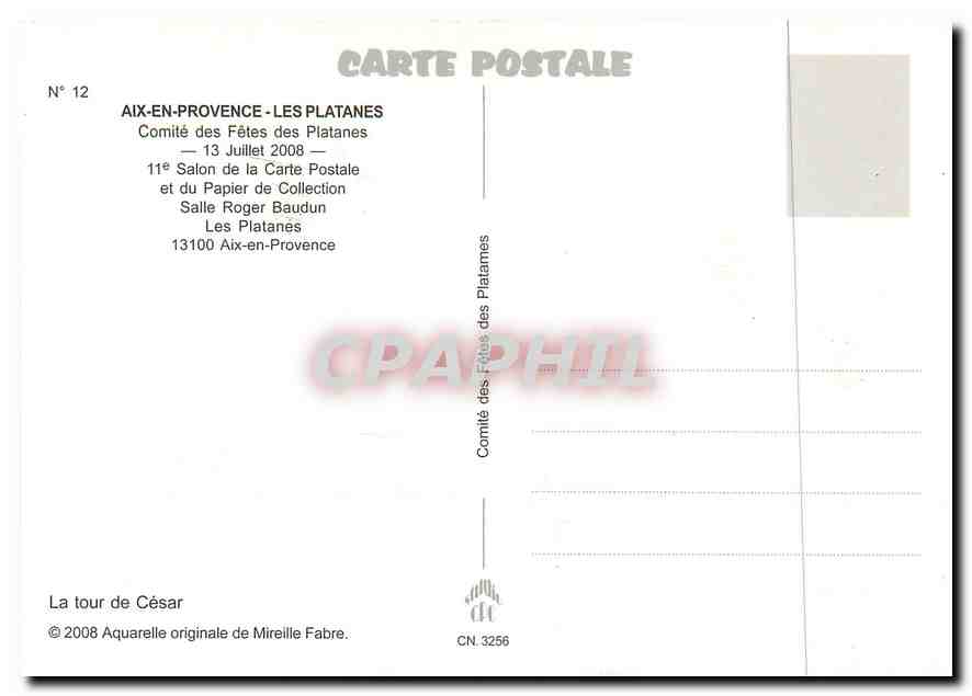 CPM Aix en Provence les Platanes Comite des Fetes des Platanes — Back