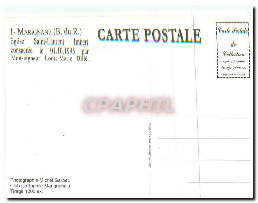 CPM Marignane (Bouche du Rhone) Eglise Saint Laurent Imbert — Back