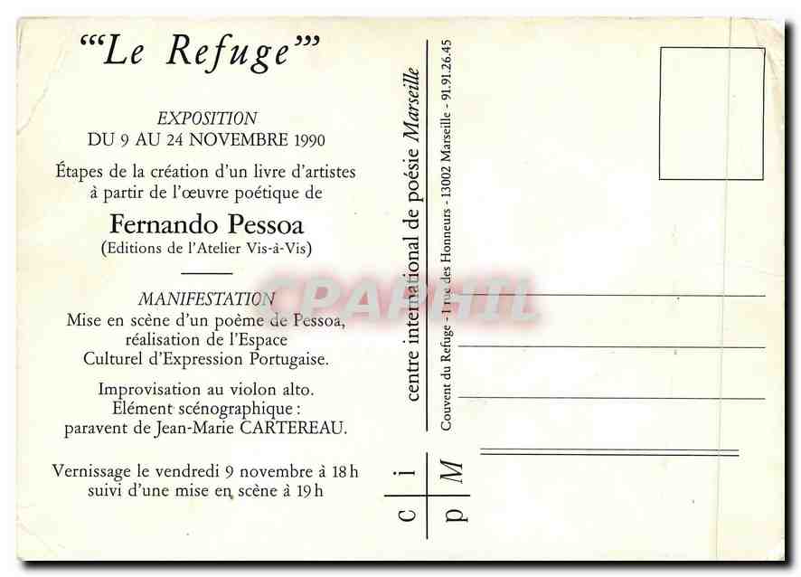 CPM Le Refuge Exposition du 9 au 24 novenmbre 1990 — Rückseite