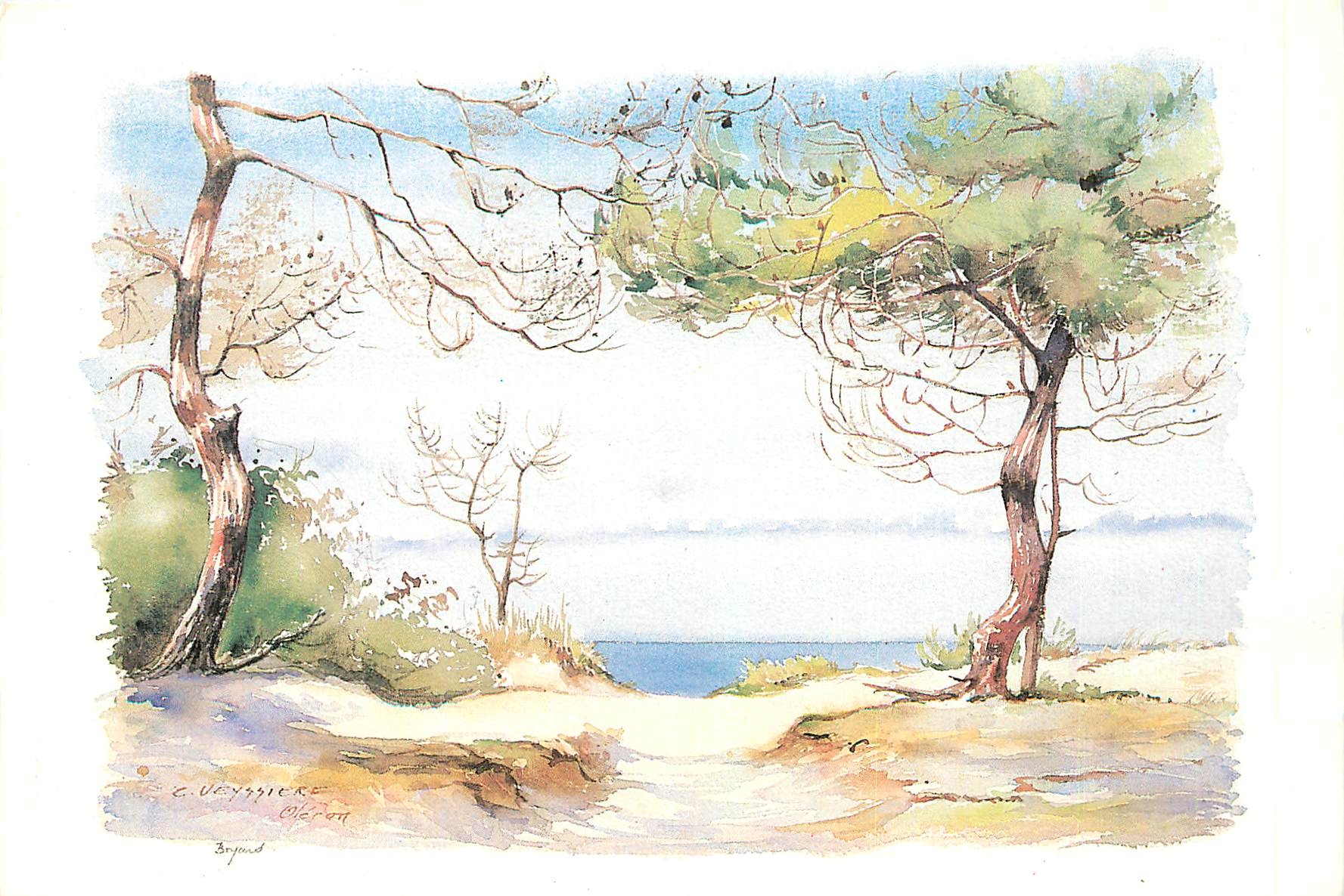 CPM Ile d'Oleron La plage des Saumonards a Boyadville Aquarelle de Claude Veyssiere
