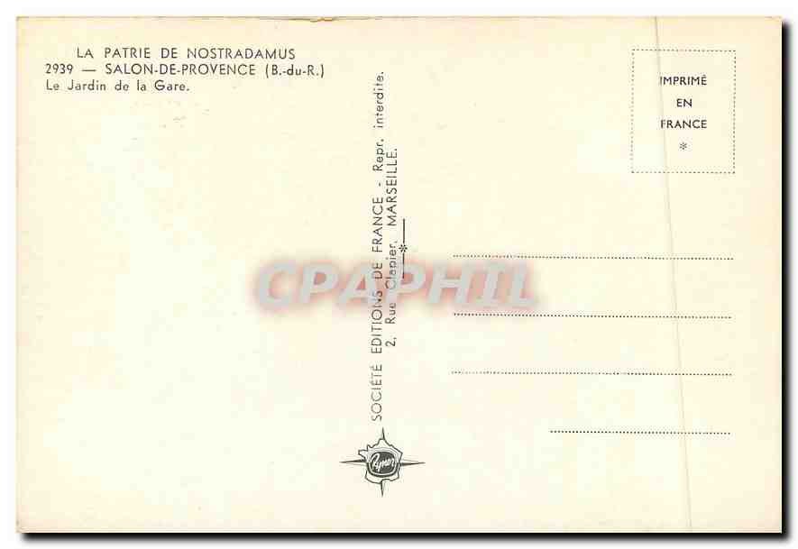 CPM La Partie de Nostradamus Salon de Provence (B du Rh) Le Jaridn de la Gare — Verso