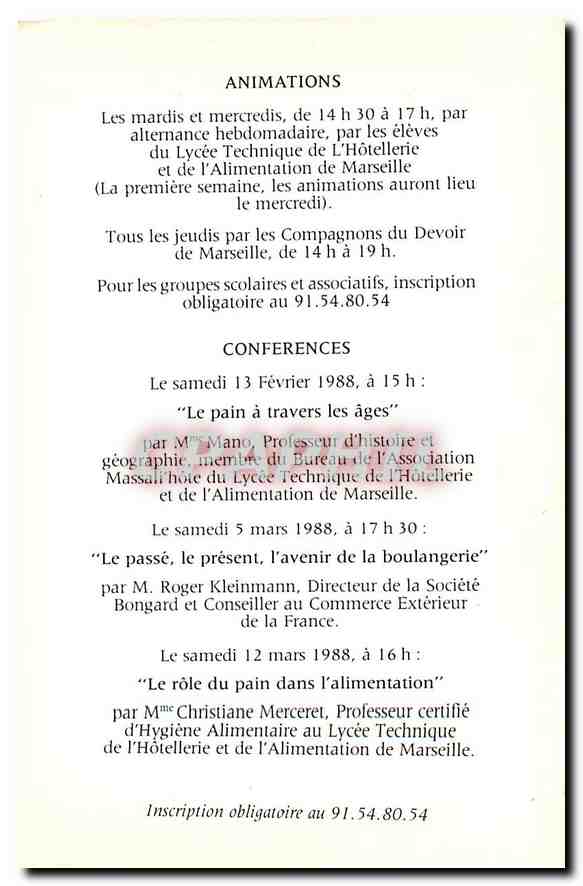 CPM Le Pain du 19 Janvier au 19 mars 1988 Maison de l'Artisant et des Metiers d'ART — Rückseite
