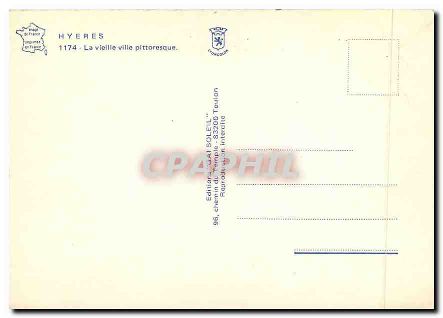 CPM Hyere La vieille ville pittoresque — Rückseite