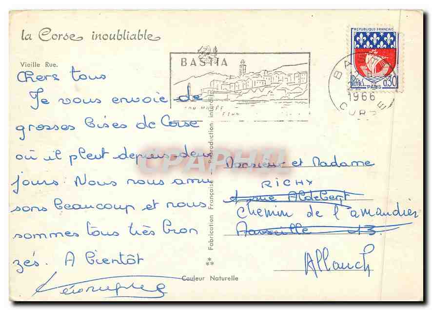 CPM La Corse Inoubliable vieille rue — Rückseite