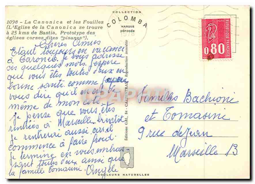 CPM La Canocica et les Fouilles (l'Eglise de la Canonica se trouve a 25 km de Bastia) — Rückseite