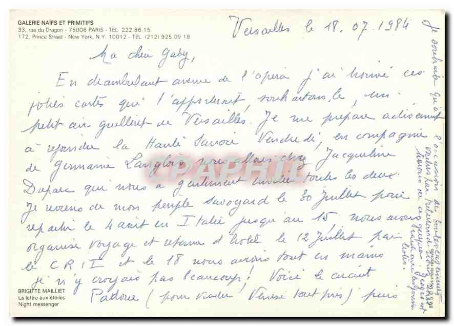 CPM Galerie Naifs et Primitifs rue du Dragon Brigitte Mailliet La lettre aux Etoiles — Back