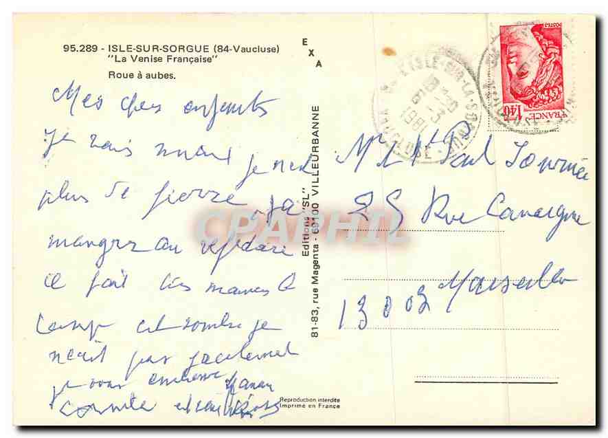 CPM Isle sur Sorgue (Vaucluse) La Venise Francaise Roue a aubes — Verso