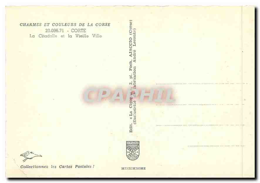 CPM Charmes et Couleurs de la Corse Corte La Citadelle et la Vieille Ville — Rückseite