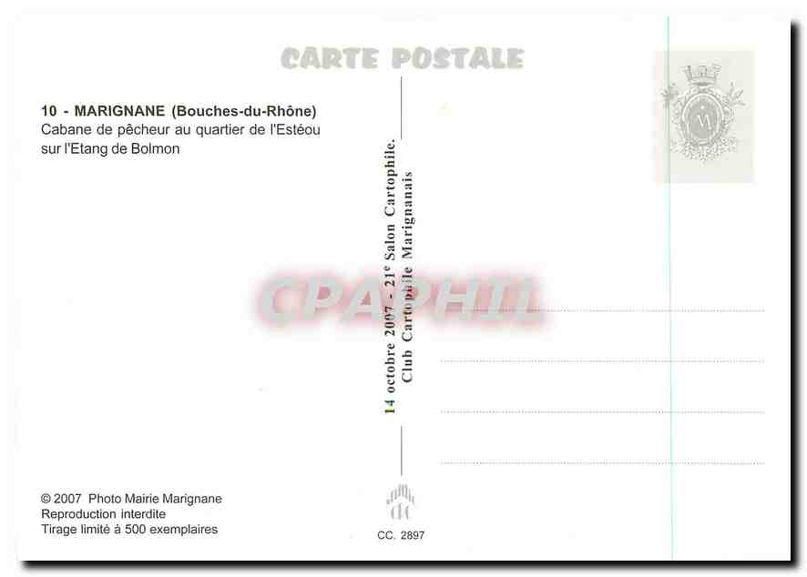 CPM Marignane (Bouches du Rhone) Cabane de pecheur quartier de l'Esteau sur l'Etang de Bolmmon — Back