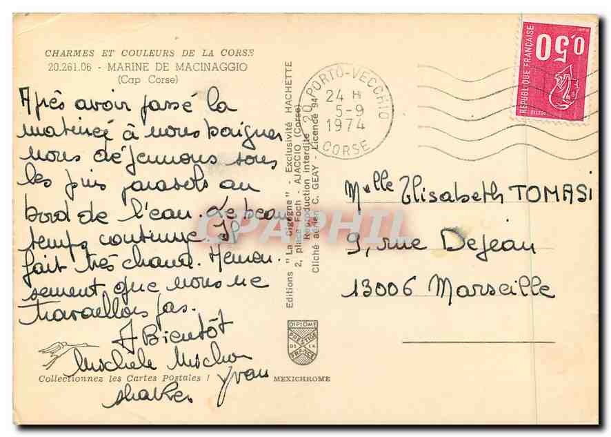 CPM Charmes et Couleurs de la Corse Marne de Macinaggio — Rückseite