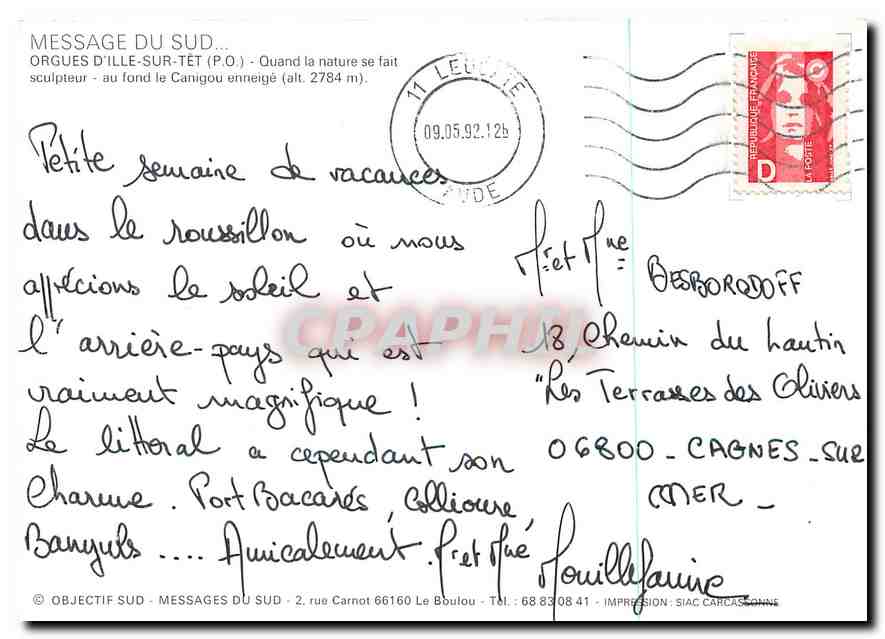 CPM Message du Sud Orgues d'Ile Sur tet (P O) quand la nautre se fait sculpteur au fond le Canigou e — Rückseite
